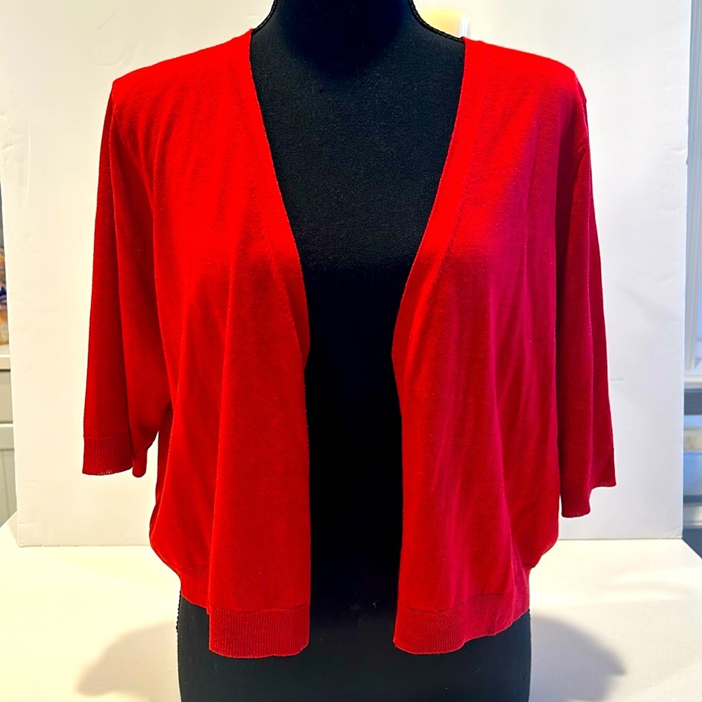 Talbots 100% silk open cropped cardigan Brick red in color